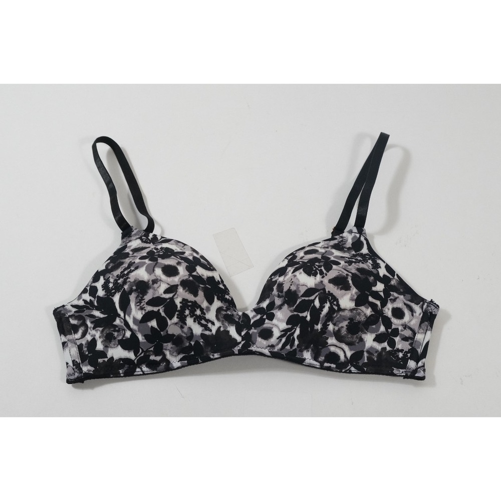 Nicole Miller Bra Women 34B Black Floral Wireless Everyday Comfort 2190-28
